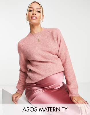 ASOS DESIGN Maternity boxy crew neck jumper in dusky pink  - ASOS Price Checker