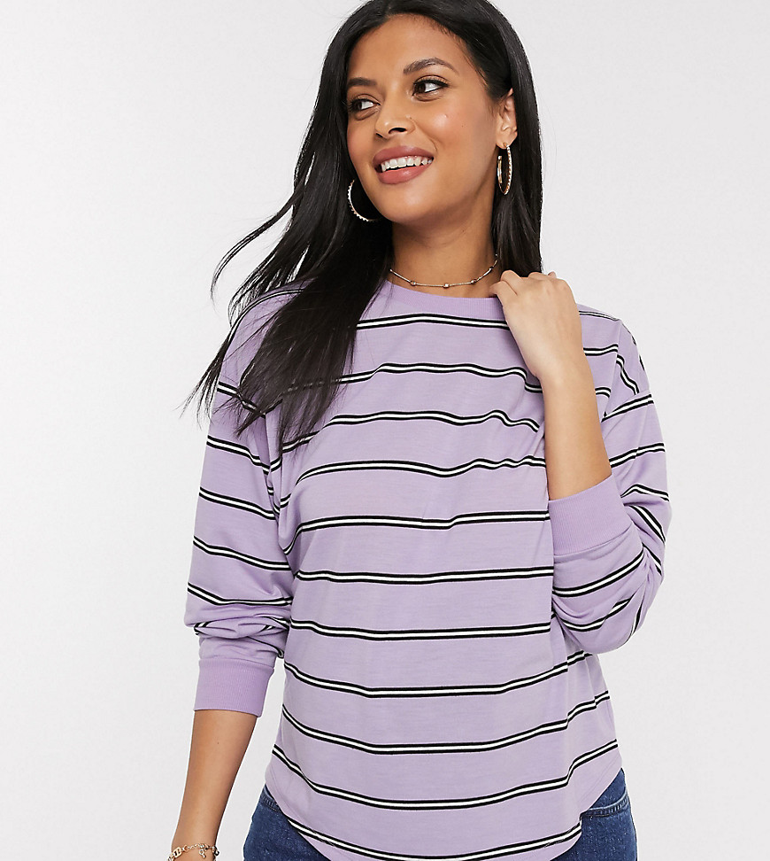 ASOS DESIGN Maternity boxy long sleeve top in mixed stripe in lilac-Multi