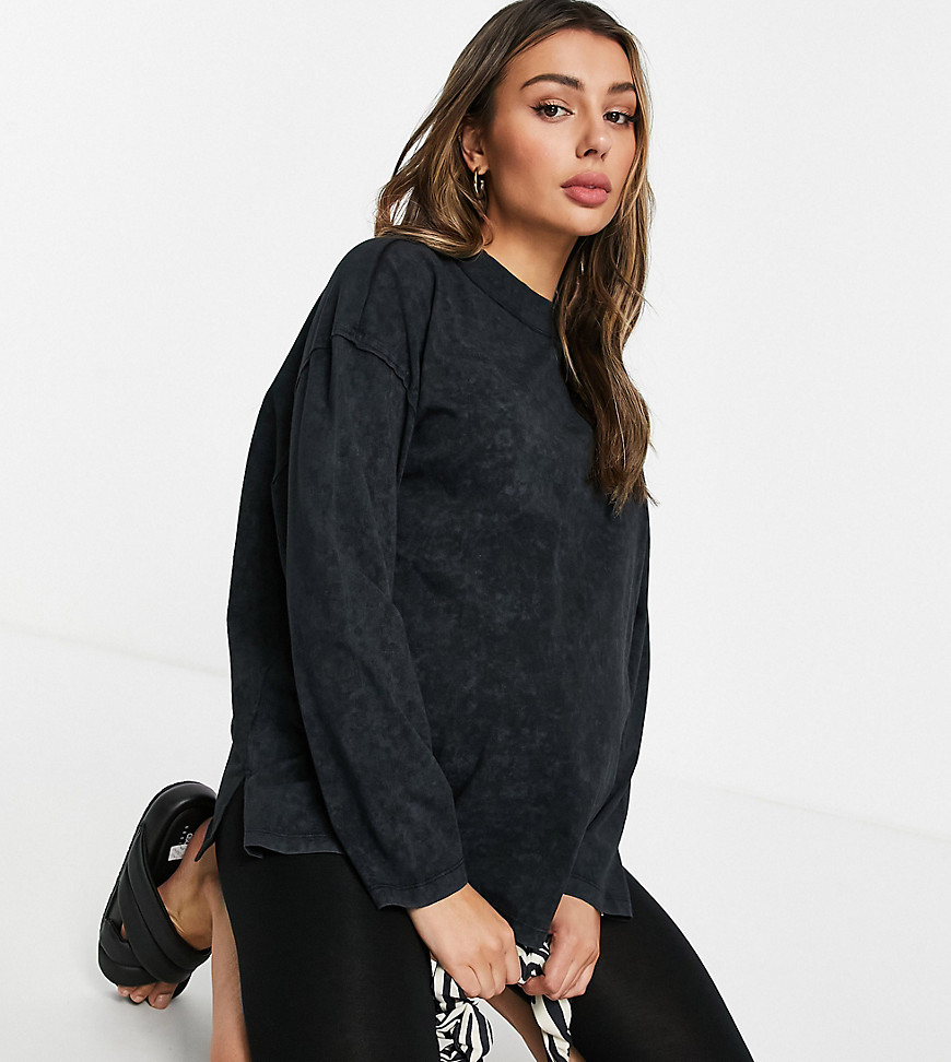 ASOS DESIGN Maternity boxy top with seam detail and long sleeve in washed black-Grey
