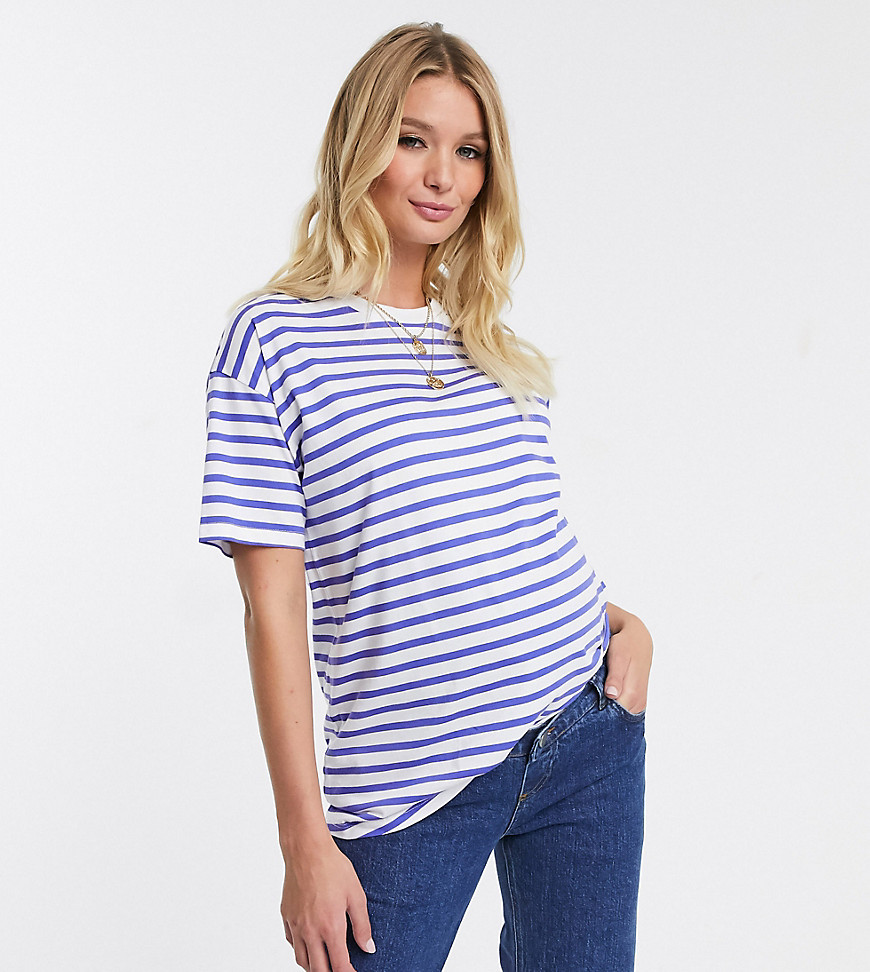 ASOS DESIGN Maternity - Boyfriend-fit T-shirt met felgekleurde strepen in kobaltblauw