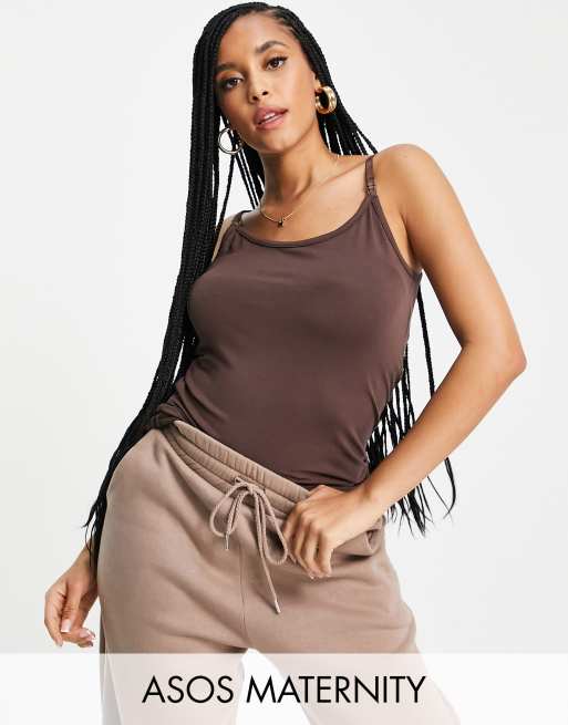 ASOS DESIGN Maternity – Brązowa koszulka na ramiączkach z zatrzaskami