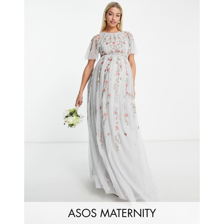 Asos edition maternity embroidered floral clearance maxi dress in dobby spot