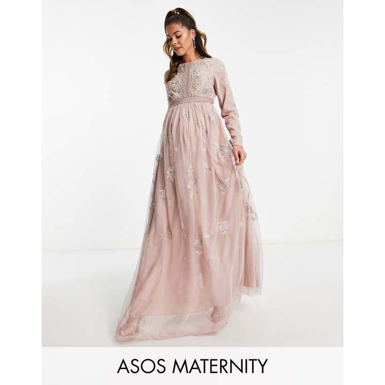 asos edition maternity embroidered floral maxi dress in dobby spot ASOS Asos Edition Maternity Embroidered Floral Maxi Dress In Dobby Spot in  Natural
