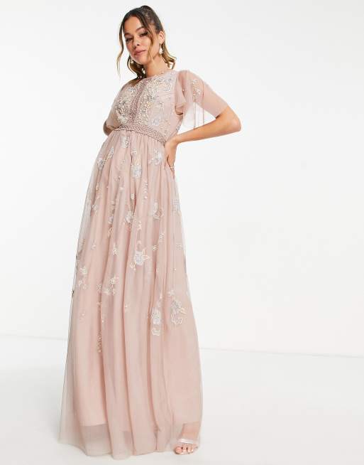 ASOS DESIGN Maternity Bridesmaid pearl embellished maxi dress with