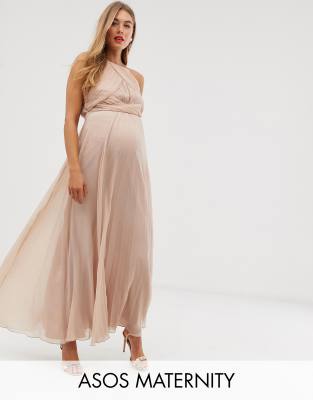 asos design bridesmaid pinny maxi dress with ruched bodice