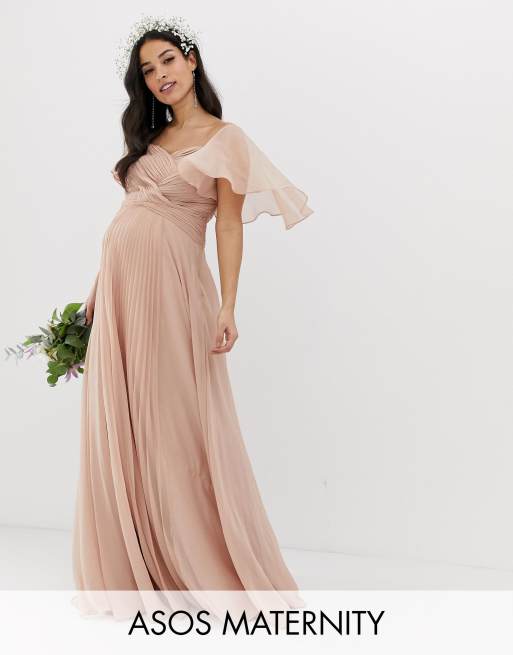 ASOS DESIGN Maternity Bridesmaid pleated bodice maxi dress with flutter sleeve