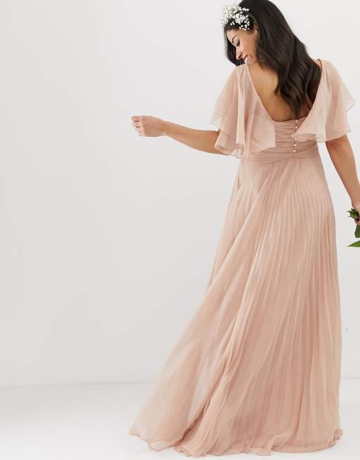 Asos design bridesmaid pleated bodice maxi dress store with flutter sleeve