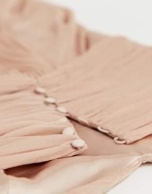 asos design bridesmaid pleated bodice maxi dress with flutter sleeve