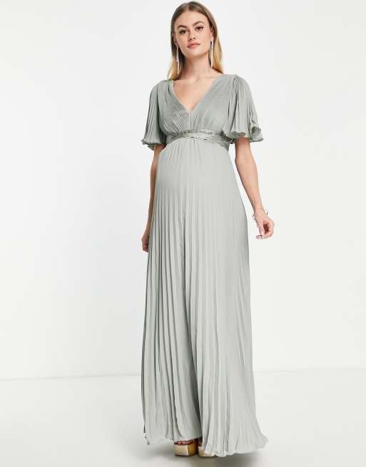 ASOS DESIGN Maternity Bridesmaid pleated flutter sleeve maxi dress