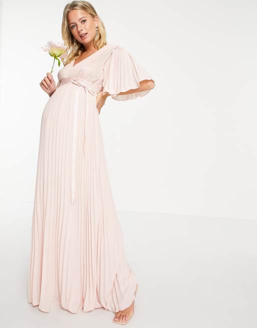 ASOS DESIGN Maternity Bridesmaid pleated flutter sleeve maxi dress