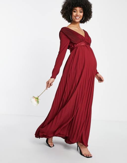 Burgundy maternity hot sale maxi dress