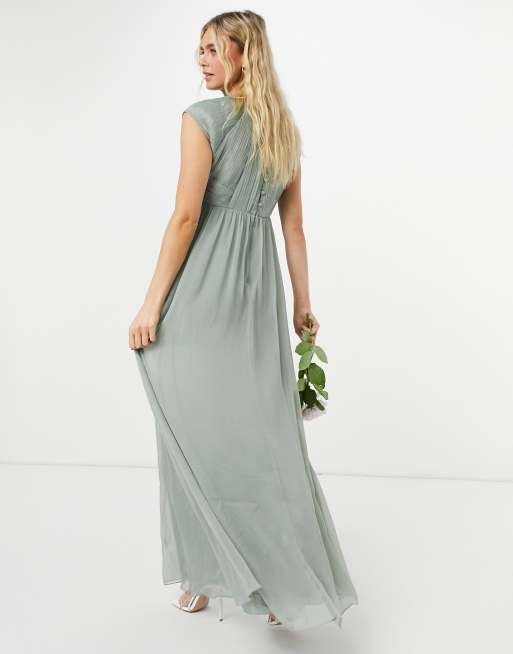 ASOS DESIGN Maternity Bridesmaid ruched bodice maxi dress with cap sleeve  detail in olive