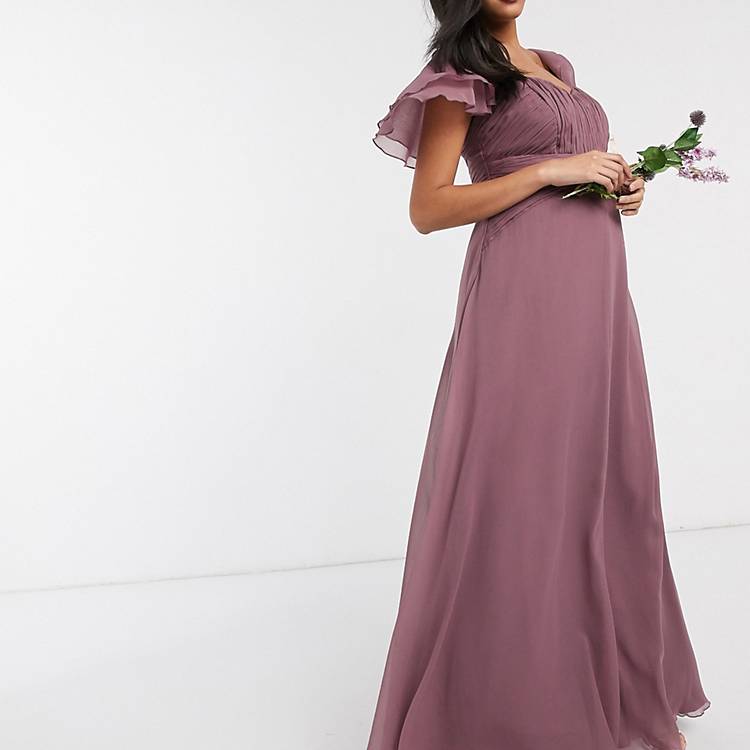 ASOS DESIGN Maternity Bridesmaid short sleeve ruched maxi dress in Dusty  Mauve | ASOS