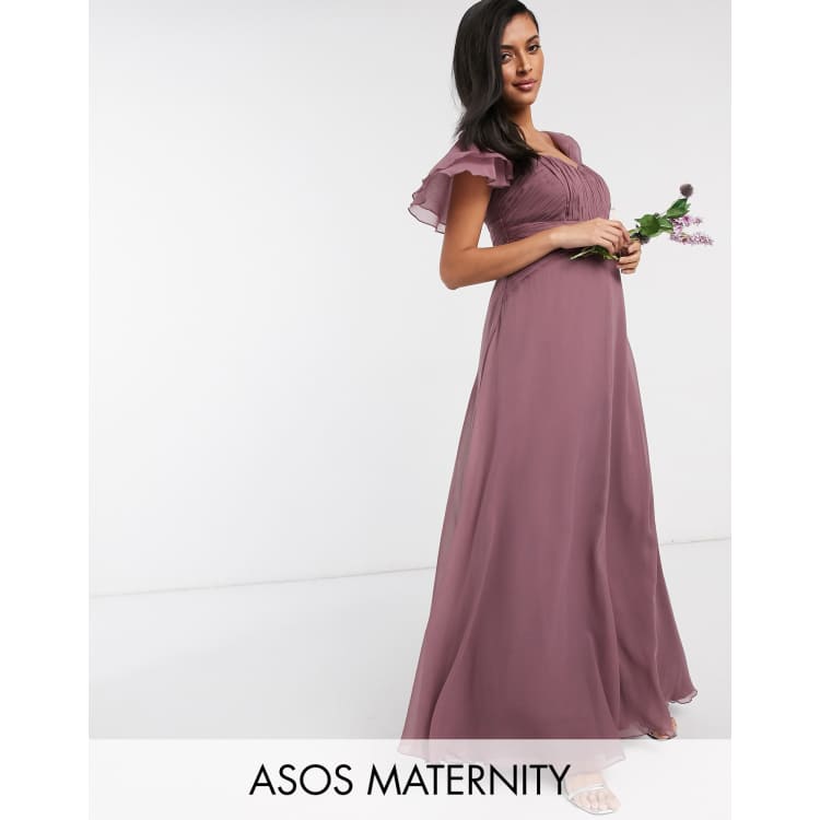 ASOS DESIGN Bridesmaid short sleeve ruched maxi dress in rust