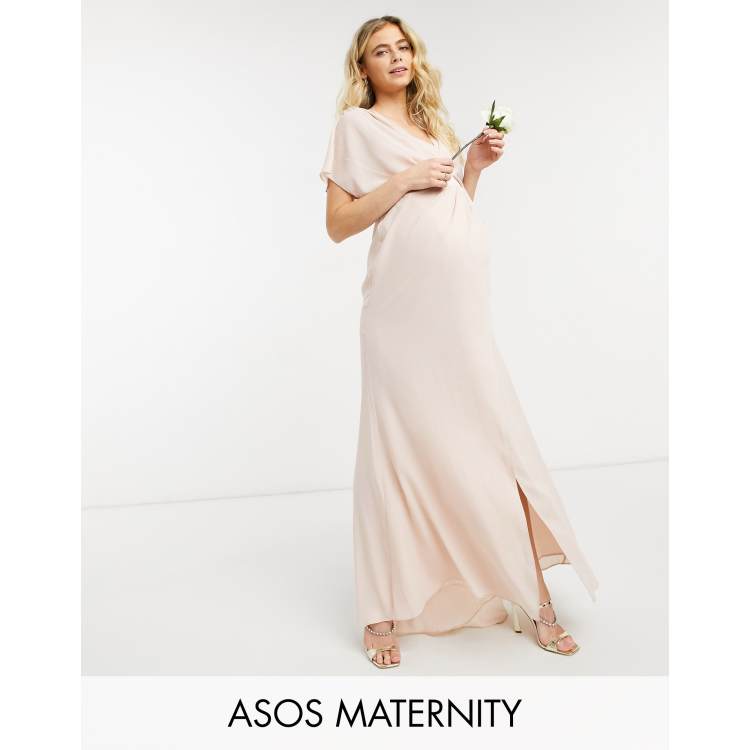 ASOS DESIGN Maternity Bridesmaid short sleeved cowl front maxi dress with  button back detail