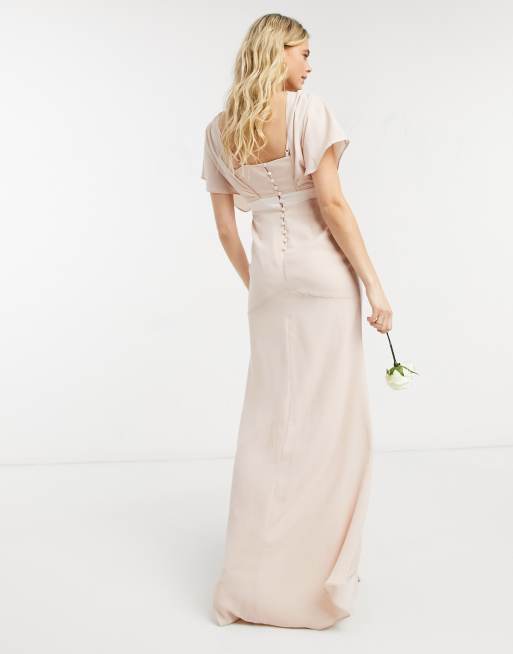 ASOS DESIGN Maternity Bridesmaid short sleeved cowl front maxi dress with  button back detail