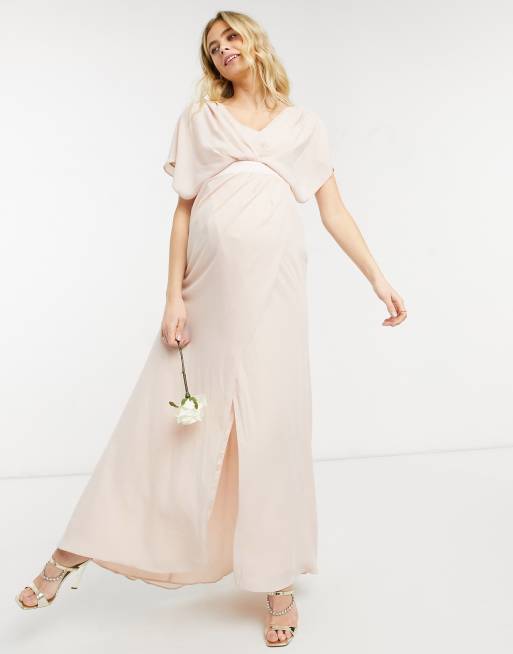 ASOS DESIGN Maternity Bridesmaid short sleeved cowl front maxi dress with  button back detail