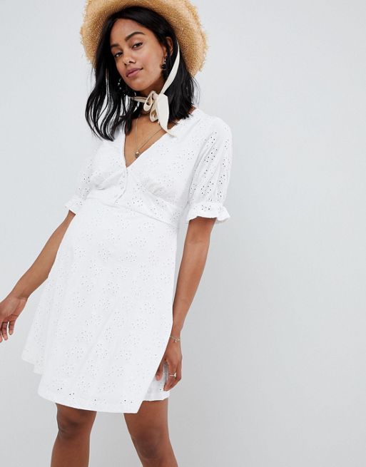 Asos Design Maternity Broderie Button Through Tea Dress Asos 