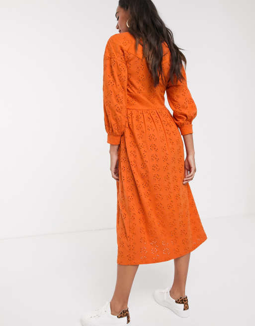 orange broderie dress Miss Selfridge Petite Broderie Smock Dress in Orange