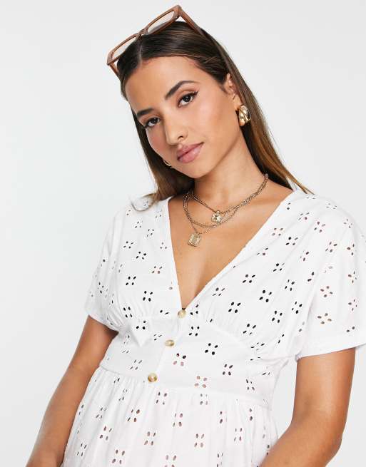 ASOS DESIGN Maternity broderie v neck midi dress with buttons in