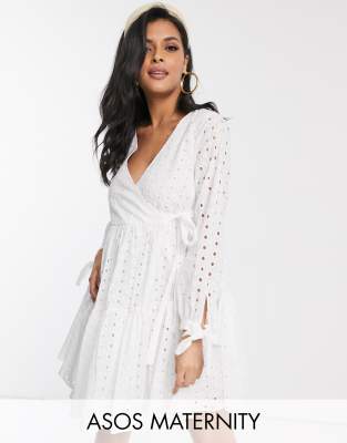 asos design tiered trapeze mini dress in broderie