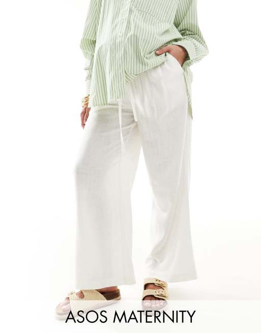 ASOS DESIGN Maternity - Broek met linnenlook en elastische taille met trekkoord in wit