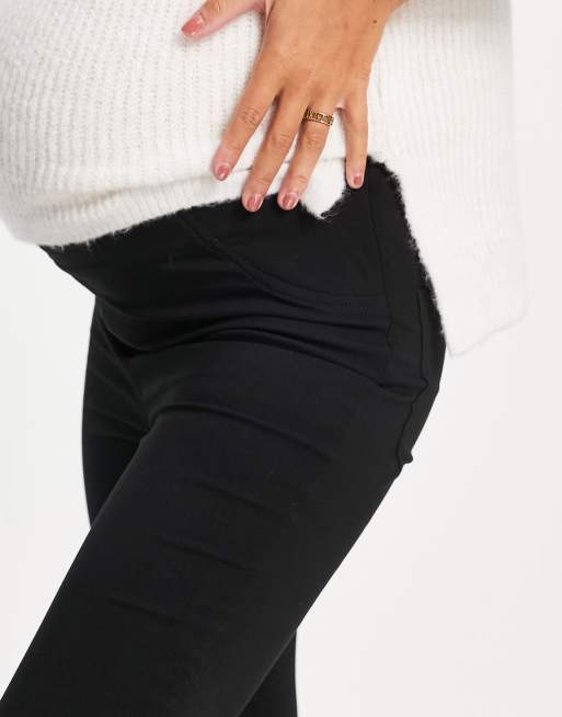 ASOS DESIGN Maternity - Broek van bengaline met hoge taille en split aan de zoom in zwart, 3 van 4