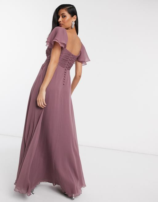 ASOS DESIGN Maternity - Brudepige-maxikjole med korte ærmer og rynker i støvet lysviolet, 2 af 4