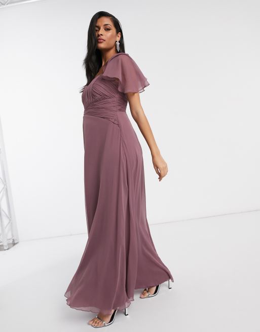 ASOS DESIGN Maternity - Brudepige-maxikjole med korte ærmer og rynker i støvet lysviolet, 4 af 4