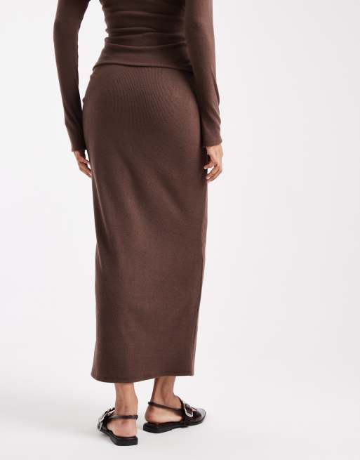 ASOS DESIGN – Maternity – Brun, ribbad maxikjol, del av set, 4 av 5