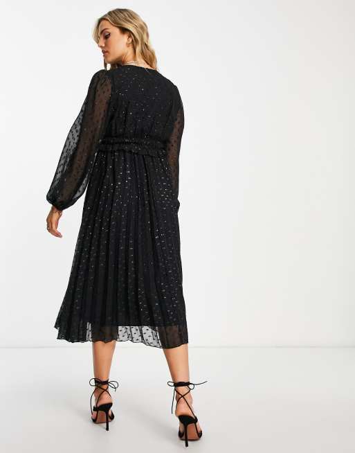 Warehouse black metallic outlet spot midi dress