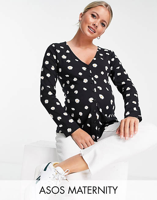 ASOS DESIGN Maternity button front top in daisy print
