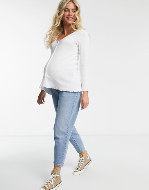 ASOS DESIGN Maternity button front top in waffle