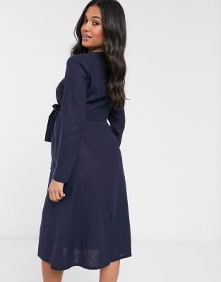navy linen midi dress