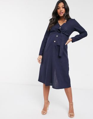 navy linen midi dress