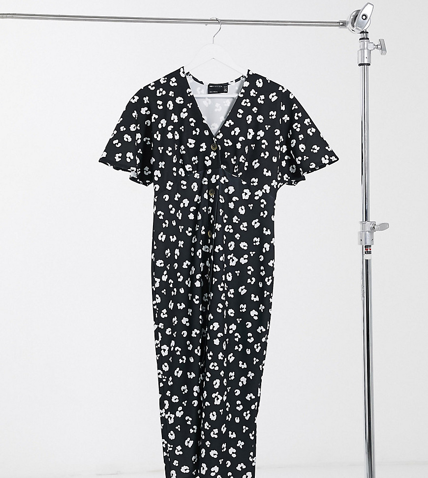 ASOS DESIGN Maternity button through midi dress in black and white animal print