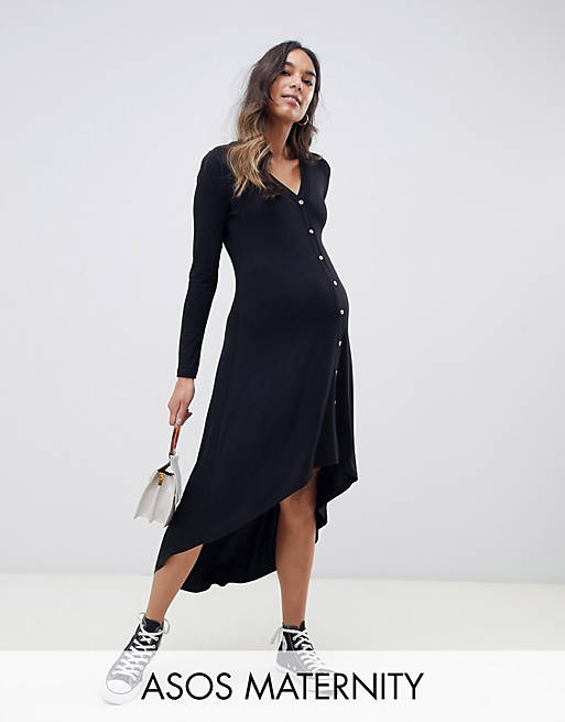 ASOS DESIGN Maternity button through midi dress with dip hem