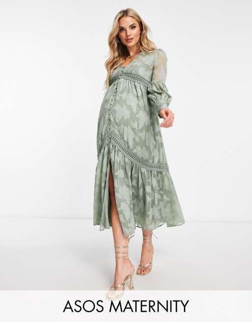 ASOS DESIGN Maternity button through midi shirt dress with lace