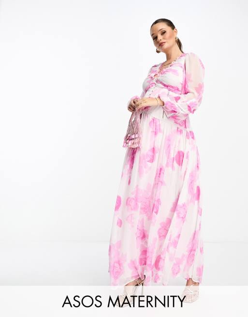 Maternity flowers print full hotsell length dress