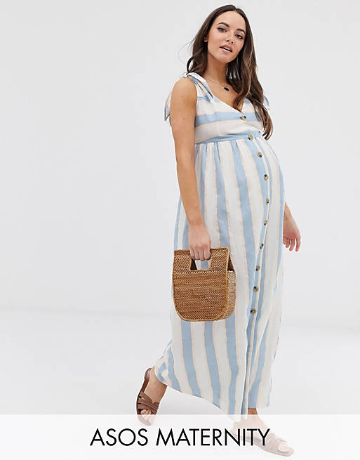 ASOS DESIGN Maternity button through smock maxi dress in stripe