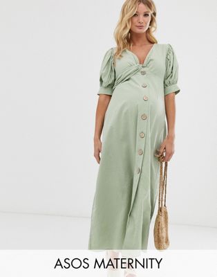 ASOS DESIGN Maternity button through twist front maxi tea dress in ...