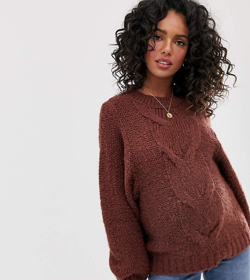 ASOS DESIGN Maternity cable jumper in lofty yarn with volume sleeve-Brown