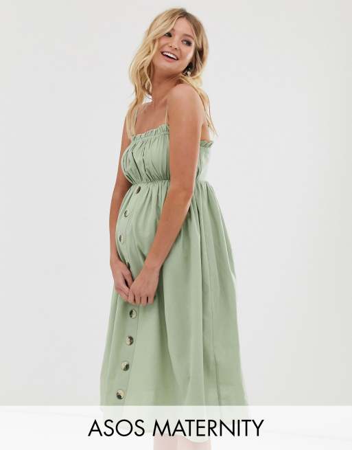 ASOS DESIGN Maternity cami button through midi linen sundress | ASOS