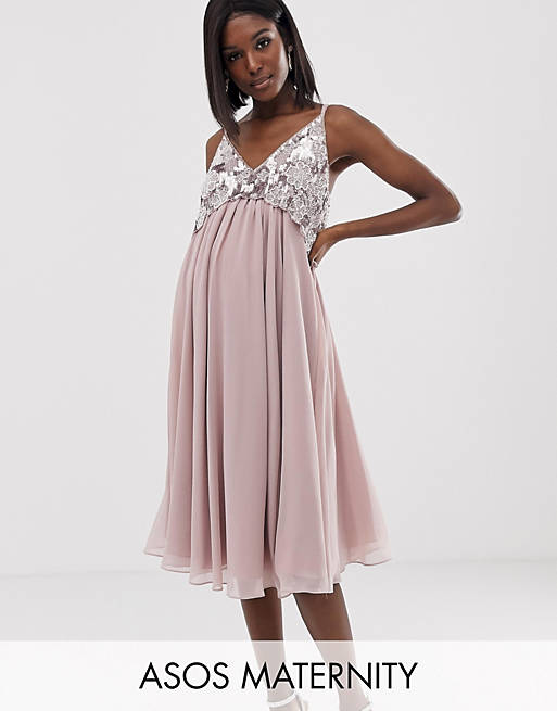 ASOS DESIGN Maternity cami midi dress with pearl and embellished