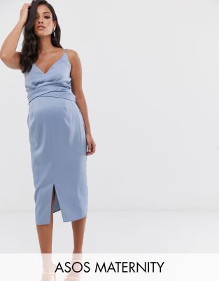 ASOS DESIGN Maternity cami midi dress with wrap waist in satin