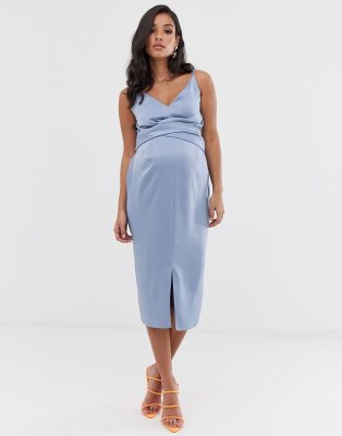 asos design cami midi dress with wrap waist in satin