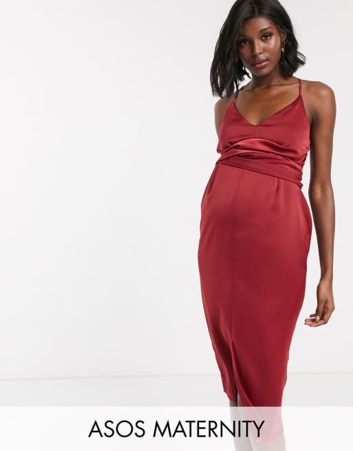 ASOS DESIGN Maternity cami midi dress with wrap waist in satin