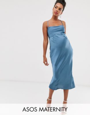 asos design cami midi slip dress in high shine satin with lace up back