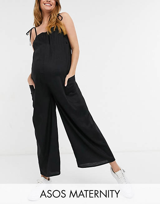 Women maternity cami minimal pocket jumpsuit in black 