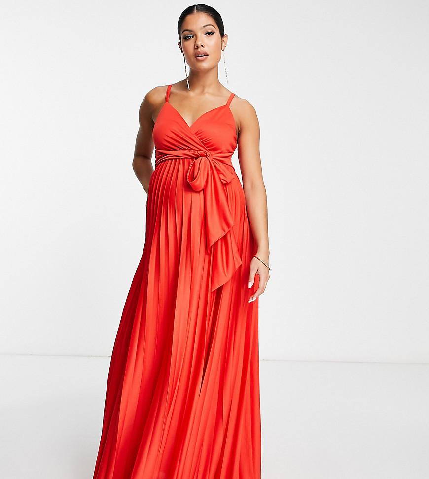 ASOS DESIGN Maternity cami plunge tie belted maxi dress in red